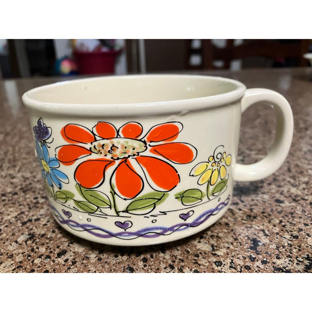 Soup Mug Boho Flower Power 4.25" Wide Wildflower made in Japan Vintage - Picture 2 of 8